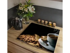 Banjado Herdabdeckplatte Glas 1 Teilig 60x52CM Schneidebrett Herdabdeckung Mit Motiv Hot Coffee