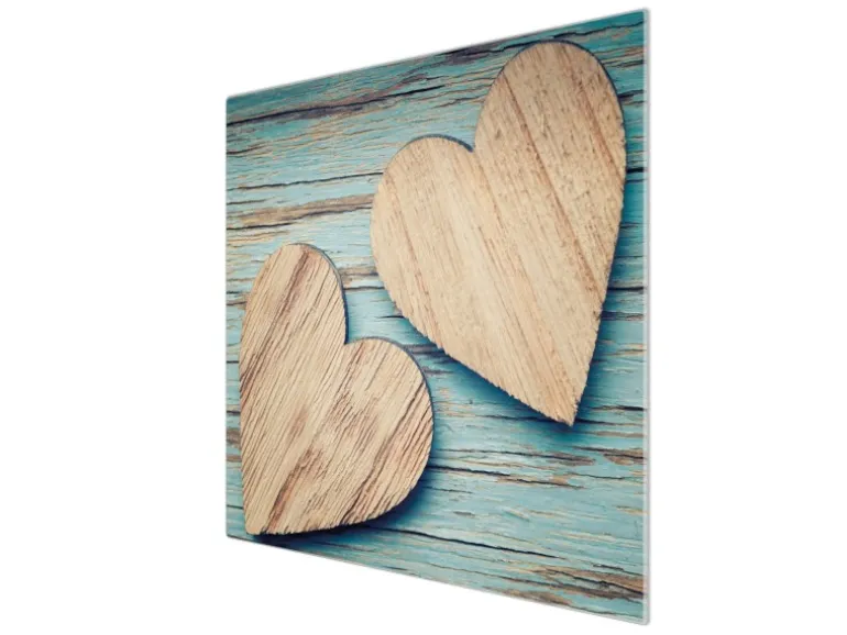 Banjado Herdabdeckplatte Glas 1 Teilig 60x52CM Schneidebrett Herdabdeckung Mit Motiv Holz Herzen