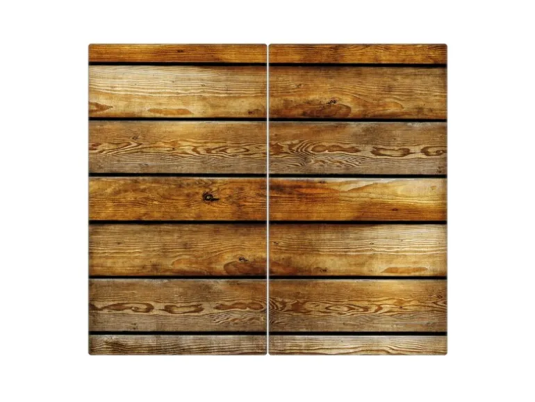 Banjado Herdabdeckplatte Glas 2 Teilig Je 30x52CM Schneidebrett Herdabdeckung Mit Motiv Holzbretter