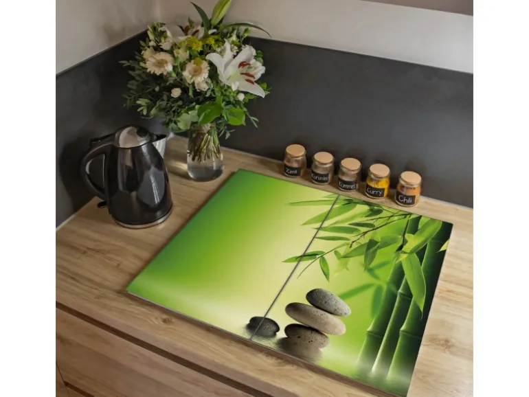 Banjado Herdabdeckplatte Glas 2 Teilig Je 30x52CM Schneidebrett Herdabdeckung Mit Motiv Innere Ruhe