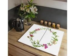 Banjado Herdabdeckplatte Glas 2 Teilig Je 30x52CM Schneidebrett Herdabdeckung Mit Motiv Aquarell Blumenring