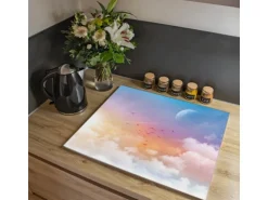 Banjado Herdabdeckplatte Glas 1 Teilig 60x52CM Schneidebrett Herdabdeckung Mit Motiv Vögel Am Himmel