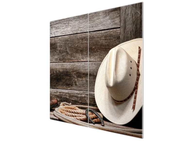 Banjado Herdabdeckplatte Glas 2 Teilig Je 30x52CM Schneidebrett Herdabdeckung Mit Motiv Linedance Set