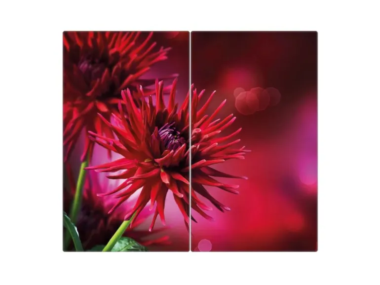 Banjado Herdabdeckplatte Glas 2 Teilig Je 30x52CM Schneidebrett Herdabdeckung Mit Motiv Rote Dahlien