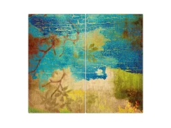 Banjado Herdabdeckplatte Glas 2 Teilig Je 30x52CM Schneidebrett Herdabdeckung Mit Motiv Patina