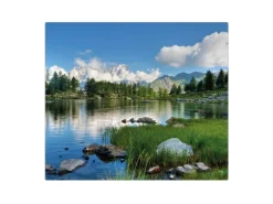 Banjado Herdabdeckplatte Glas 1 Teilig 60x52CM Schneidebrett Herdabdeckung Mit Motiv Gebirgssee