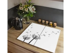 Banjado Herdabdeckplatte Glas 2 Teilig Je 30x52CM Schneidebrett Herdabdeckung Mit Motiv Pusteblume 2