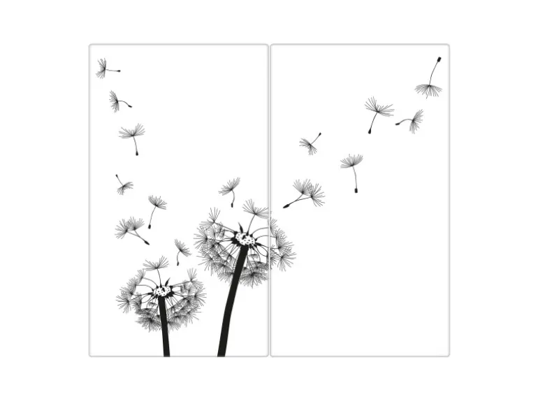 Banjado Herdabdeckplatte Glas 2 Teilig Je 30x52CM Schneidebrett Herdabdeckung Mit Motiv Pusteblume 2