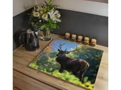 Banjado Herdabdeckplatte Glas 1 Teilig 60x52CM Schneidebrett Herdabdeckung Mit Motiv Hirsch