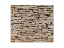Banjado Herdabdeckplatte Glas 2 Teilig Je 30x52CM Schneidebrett Herdabdeckung Mit Motiv Stadtmauer