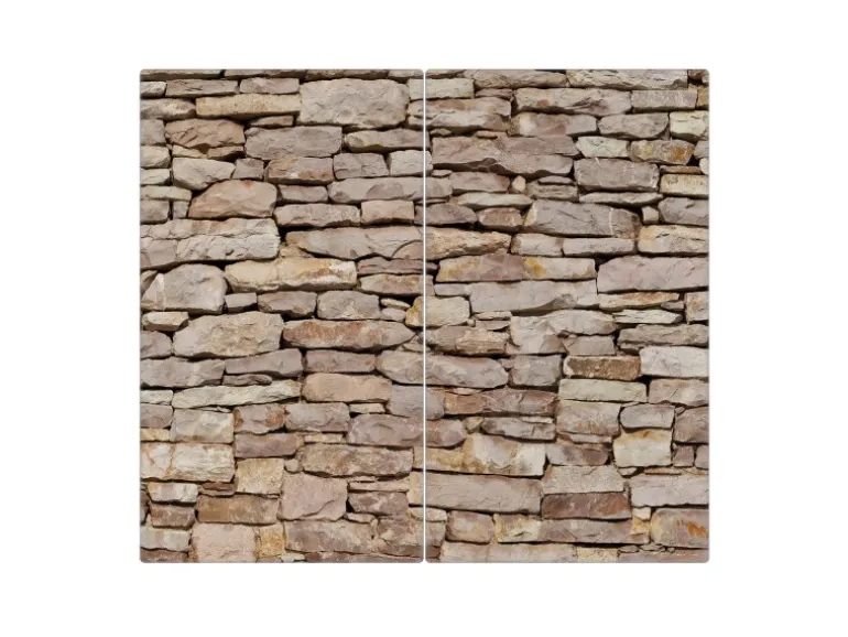 Banjado Herdabdeckplatte Glas 2 Teilig Je 30x52CM Schneidebrett Herdabdeckung Mit Motiv Stadtmauer