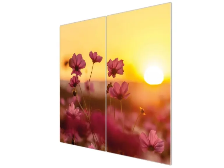 Banjado Herdabdeckplatte Glas 2 Teilig Je 30x52CM Schneidebrett Herdabdeckung Mit Motiv Cosmea Feld