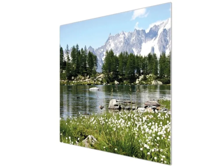 Banjado Herdabdeckplatte Glas 1 Teilig 60x52CM Schneidebrett Herdabdeckung Mit Motiv Bergidylle