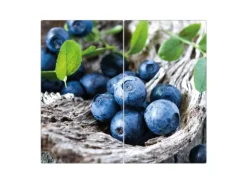 Banjado Herdabdeckplatte Glas 2 Teilig Je 30x52CM Schneidebrett Herdabdeckung Mit Motiv Blaubeeren