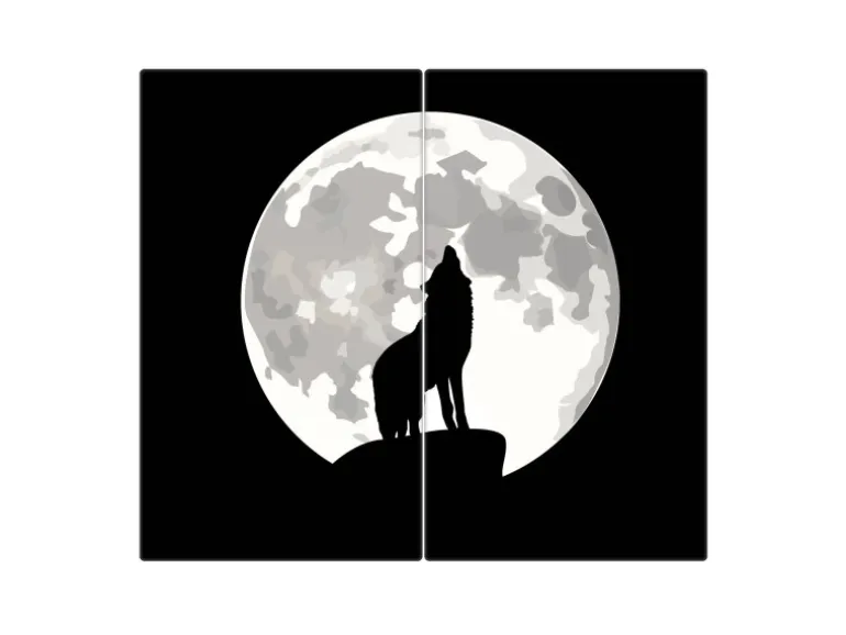 Banjado Herdabdeckplatte Glas 2 Teilig Je 30x52CM Schneidebrett Herdabdeckung Mit Motiv Heulender Wolf Sw