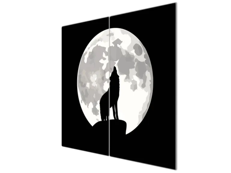 Banjado Herdabdeckplatte Glas 2 Teilig Je 30x52CM Schneidebrett Herdabdeckung Mit Motiv Heulender Wolf Sw