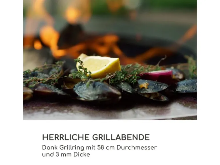Blumfeldt Savage 2.0 Wide Feuerschale Grill Bambus-Schneidebrett Wetterschutz Braun Rost