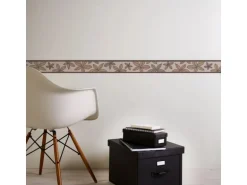 Bricoflor Selbstklebende Küchenbordüre in Beige und Braun Schmale Tapetenborte mit Blumen Florale Küchen Tapeten Bordüre mit Vinyl