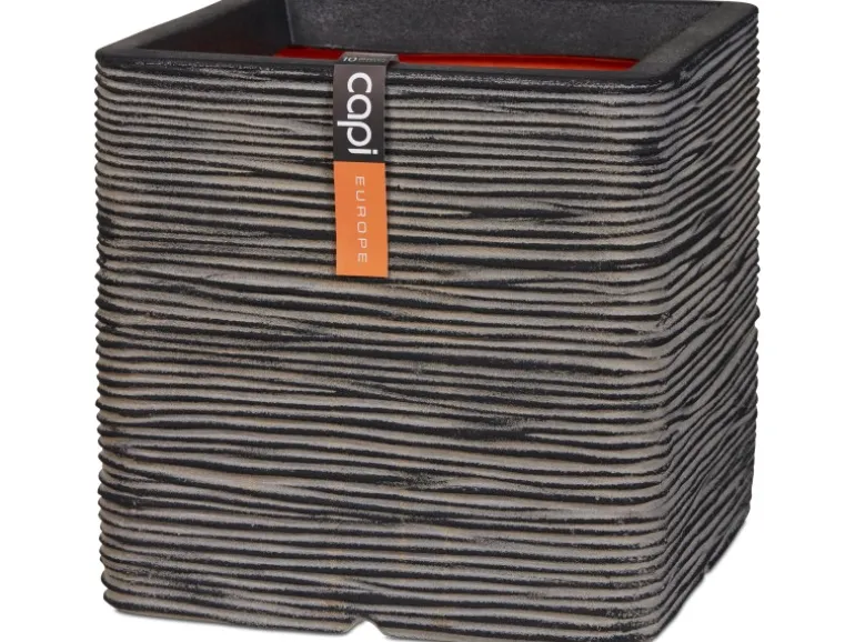 Capi Pflanztopf Nature Rib Quadrat Riffel 30 cm x 30 cm x 30 cm Anthrazit