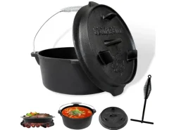 CCLIFE Dutch Oven Set 5,7L Gusseisen Grilltopf mit Feuertopf Ohne Beine