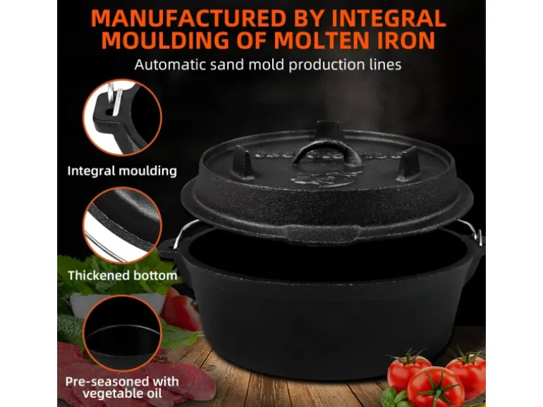 CCLIFE Dutch Oven Set 5,7L Gusseisen Grilltopf mit Feuertopf Ohne Beine