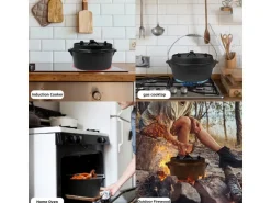 CCLIFE Dutch Oven Set 4,2L Gusseisen Grilltopf mit Feuertopf Ohne Beine