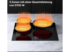CDV Glaskeramik-Kochfeld 60 cm 3 Zonen 9 Stufen 5700 W CDVER573