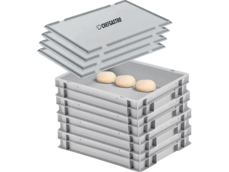 CHEFGASTRO SuperSparSet 4 x Pizzaballenbox Mit 4 x Deckel HxBxT 8,5 x 30 x 40 cm 9 Liter Teigwanne Für Pizzateig Sstapelbare Pizzabox