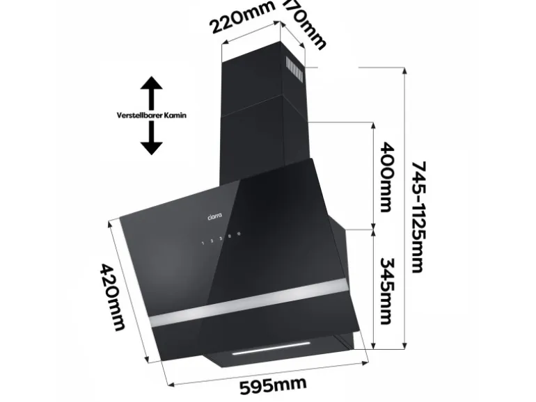 CIARRA Dunstabzugshaube 60 cm 650 m³/h A+++ Kopffrei WIFI-APP Touch Control VM6736HB