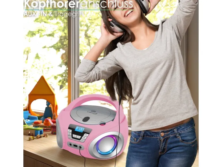 Cyberlux CL-910 CD-Player mit LED-Discolichter CD/MP3/USB Radio Pink