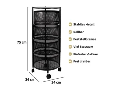 deluxe4home Rollwagen mit 4 schwenkbaren Ebenen 30x30x78 cmRund