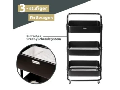 deluxe4home Rollwagen mit 3 Ablagen