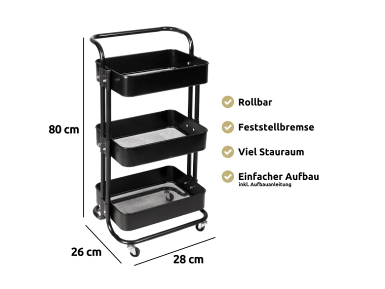 deluxe4home Rollwagen mit 3 Ablagen