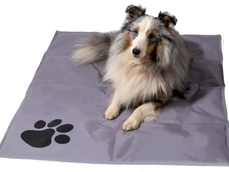 Dobar Große Kühlmatte für Hunde mit Pfoten Muster 99,5 x 70 cm Grau
