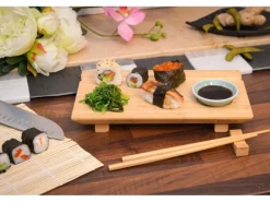 DuneDesign 2er Set Japanisches Sushi Brett 27 x 16 x 4 cm mit Schälchen