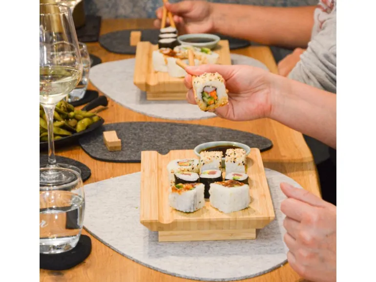 DuneDesign 2er Set Japanisches Sushi Brett 27 x 16 x 4 cm mit Schälchen