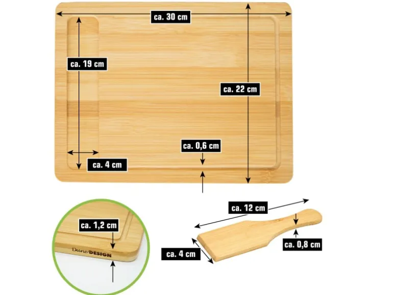 DuneDesign 2er Set Schneidebrett 30 x 22 cm mit Auffangschale