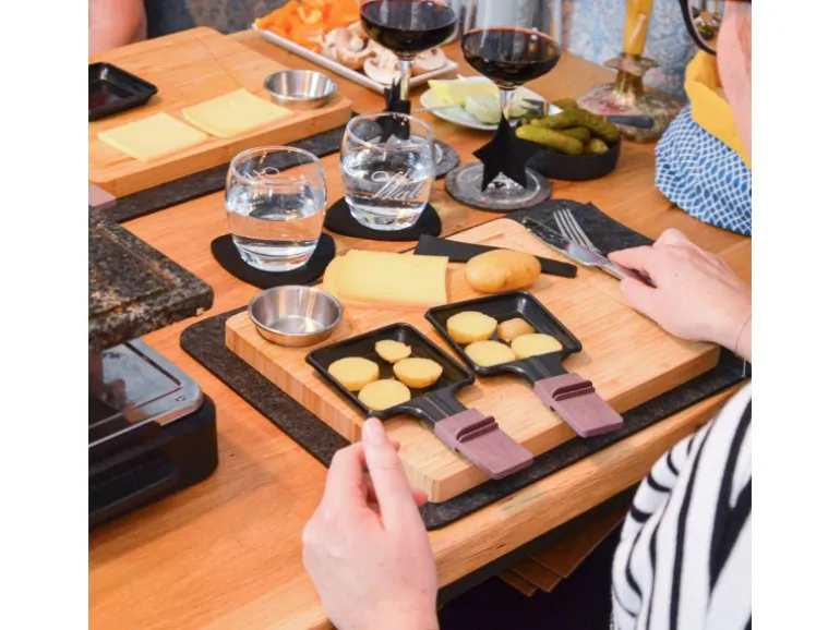 DuneDesign Raclette Teller Set mit Dipschale für 2 Personen 30 x 25 cm