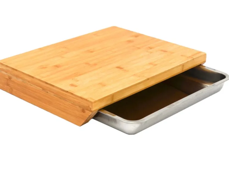 DuneDesign Schneidebrett 49 x 37 x 8 cm mit Edelstahl Auffangschale