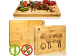 DuneDesign Schneidebrett aus Bambus 2er Set 33 x 23 x 2 cm mit Saftrille