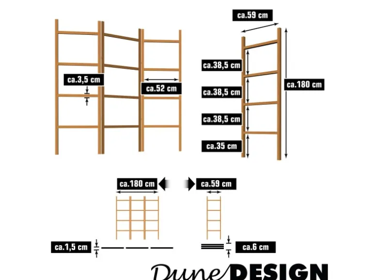 DuneDesign XL Bambus Handtuchleiter 180 x 180 cm Braun