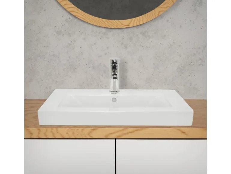 ECD Germany Waschbecken Waschtisch 605 x 465 x 160 mm Keramik Weiß Einbaubecken