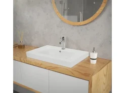 ECD Germany Waschbecken Waschtisch 605 x 465 x 160 mm Keramik Weiß Einbaubecken