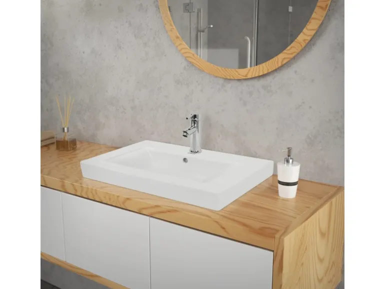 ECD Germany Waschbecken Waschtisch 605 x 465 x 160 mm Keramik Weiß Einbaubecken