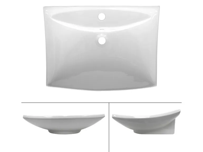 ECD Germany Waschbecken 605x460x165 mm Keramik inkl Ablaufgarnitur mit Überlauf