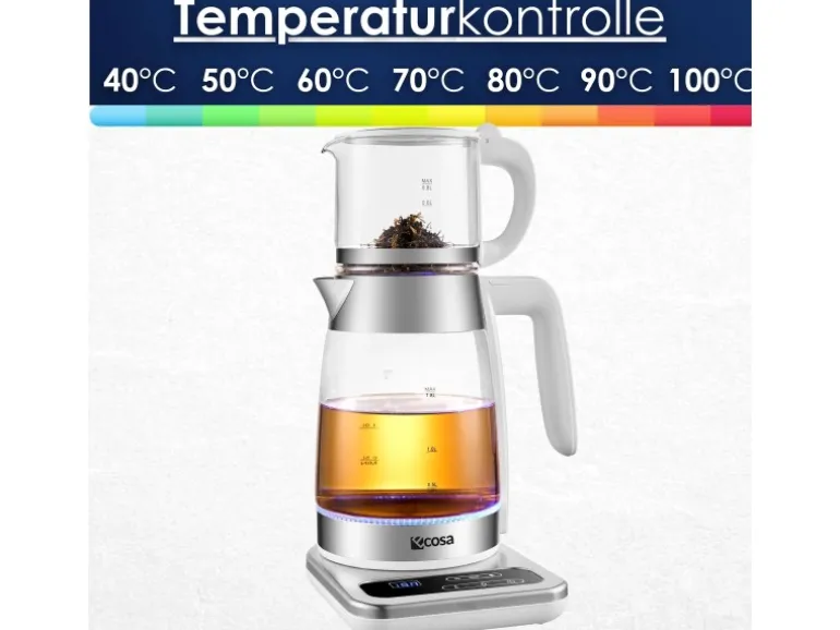Ecosa EO-695 Teekocher mit Temperatureinstellung BPA-Frei 1,8L 2200 Watt Weiß