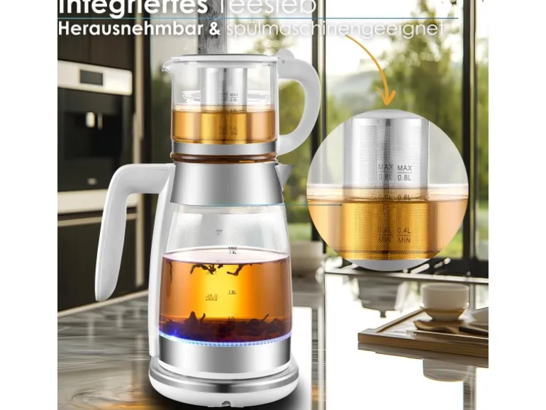 Ecosa EO-695 Teekocher mit Temperatureinstellung BPA-Frei 1,8L 2200 Watt Weiß