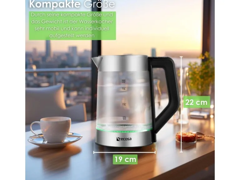 Ecosa EO-660 Wasserkocher mit Temperatureinstellung Easy Fill Deckel 1,7 L