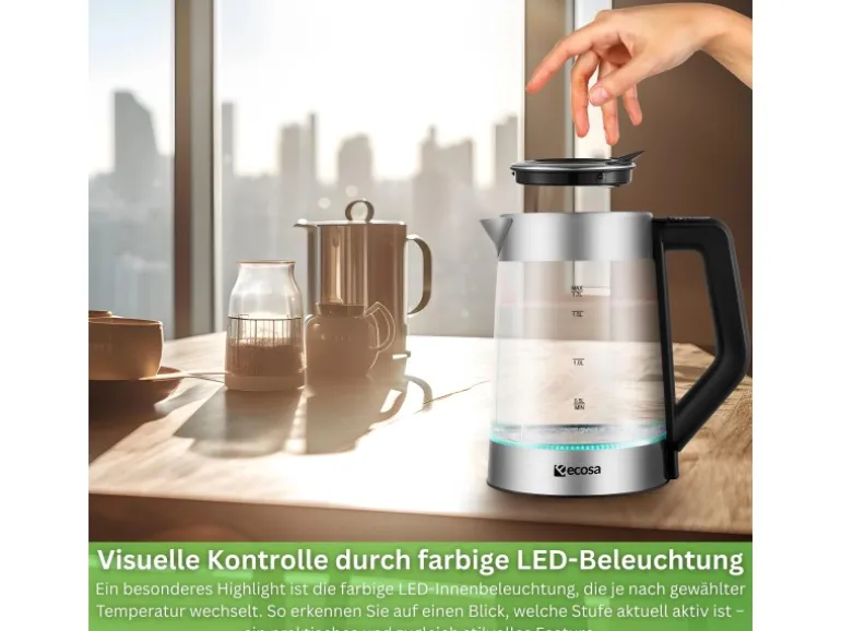 Ecosa EO-660 Wasserkocher mit Temperatureinstellung Easy Fill Deckel 1,7 L