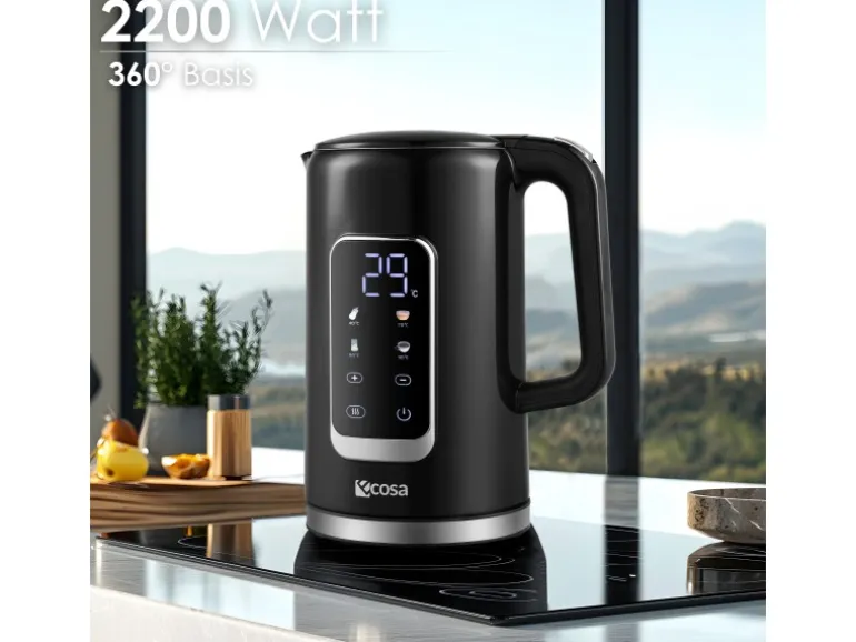 Ecosa EO-693 Wasserkocher schwarz mit Temperatureinstellung 1,7 L